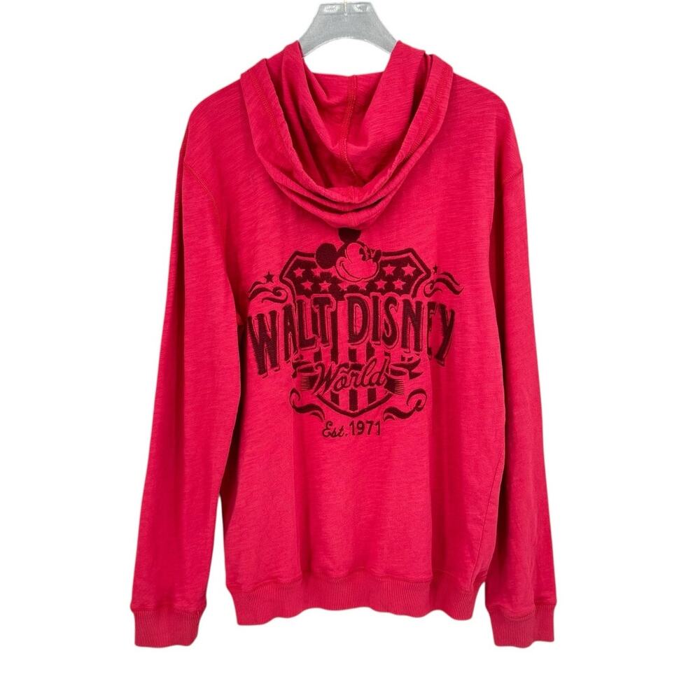 Walt Disney World Parks Red Embroidered Mickey Mouse Henley Hoodie Shirt